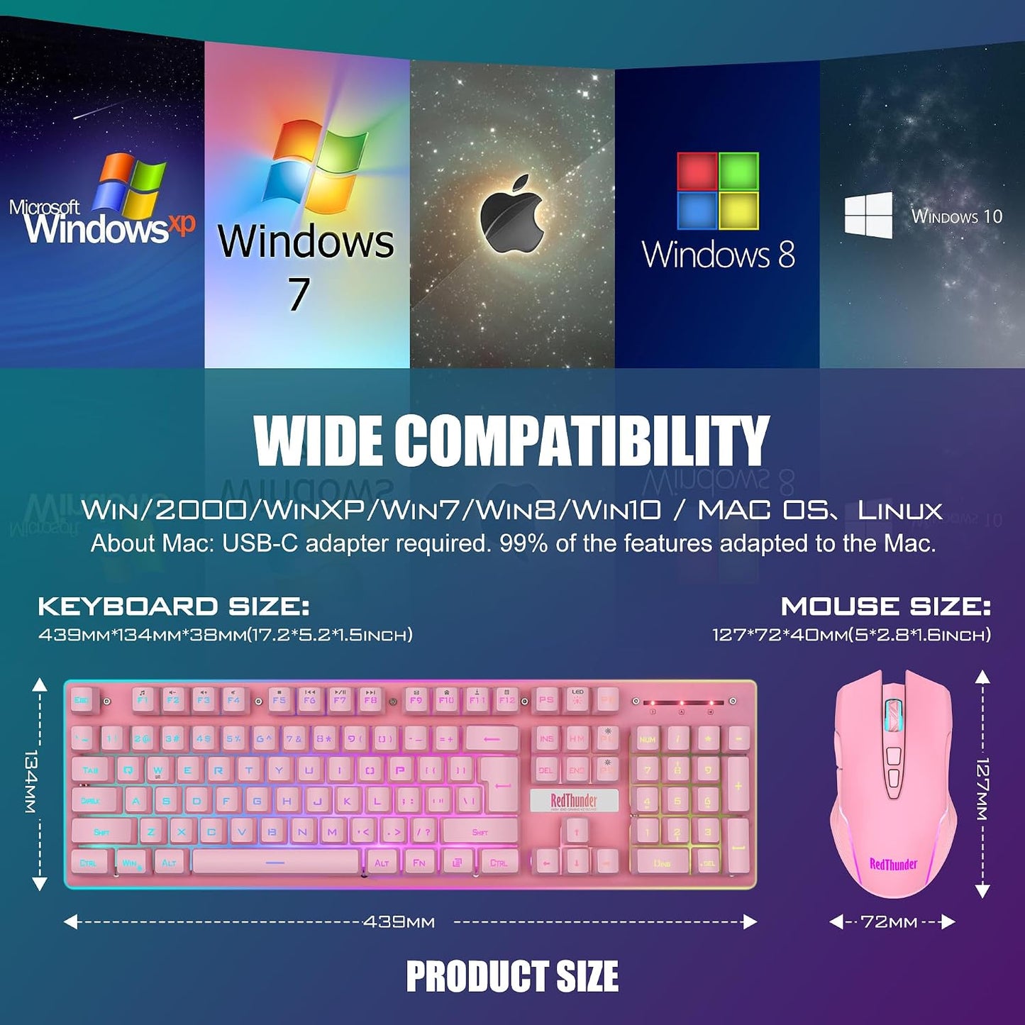 RedThunder K10 - Combo de teclado y ratón inalámbricos para juegos,...