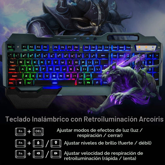 Teclado y mouse inalámbricos, juego de ratón y teclado recargables...