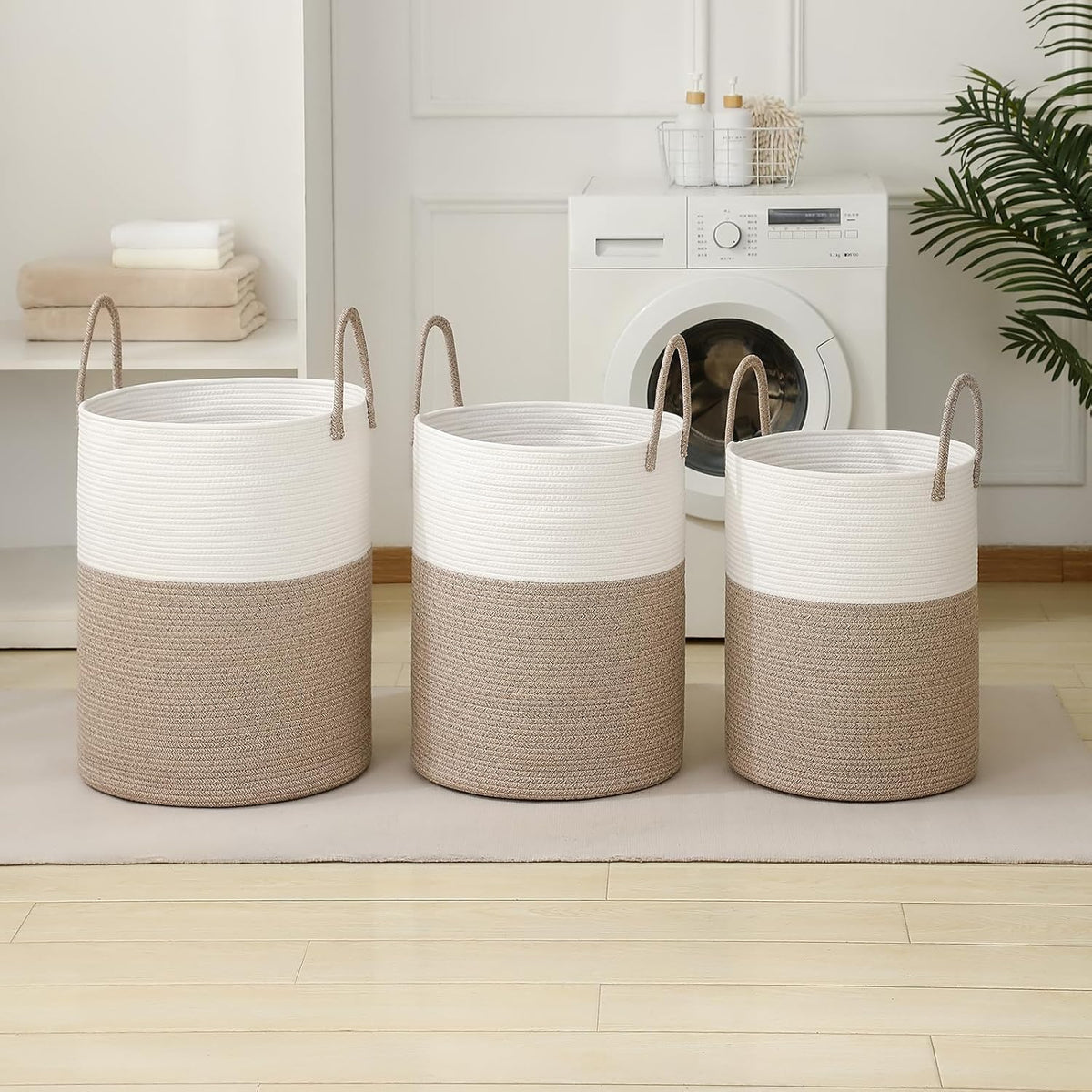 Cesta de lavandería alta con cuerda tejida para mantas, juguetes, r...
