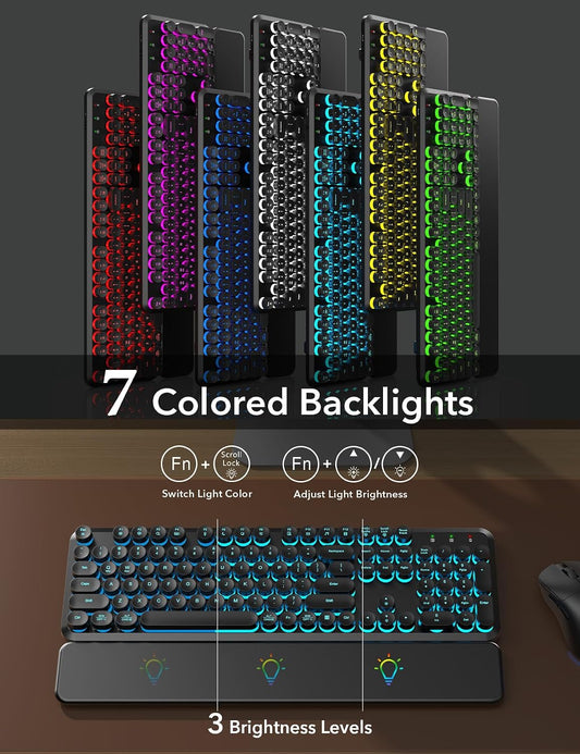 Teclado y ratón inalámbricos retroiluminados - Teclado de máquina d...