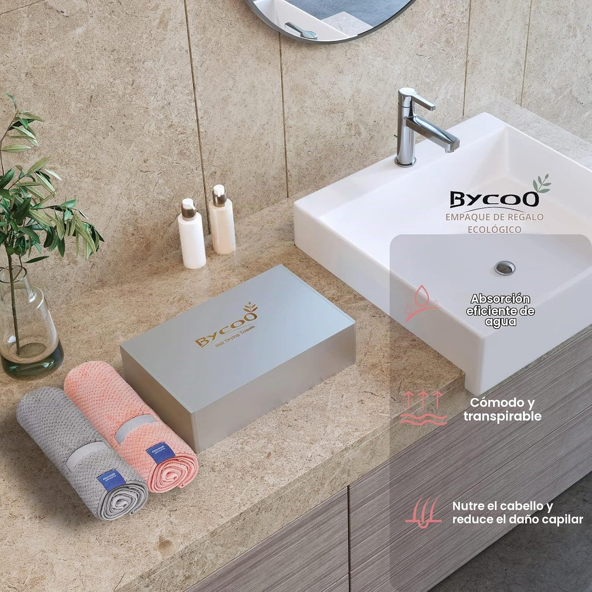BYCOO Paquete de 2 toallas grandes de microfibra para mujer, toalla...