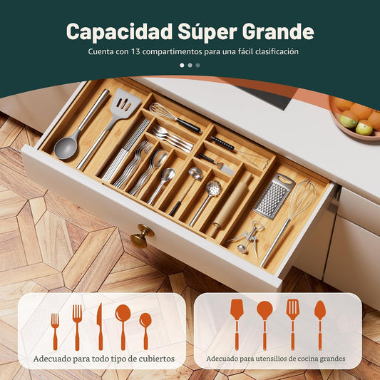 Organizador de Cubiertos Grande, Conectado Magnéticamente Expandibl...