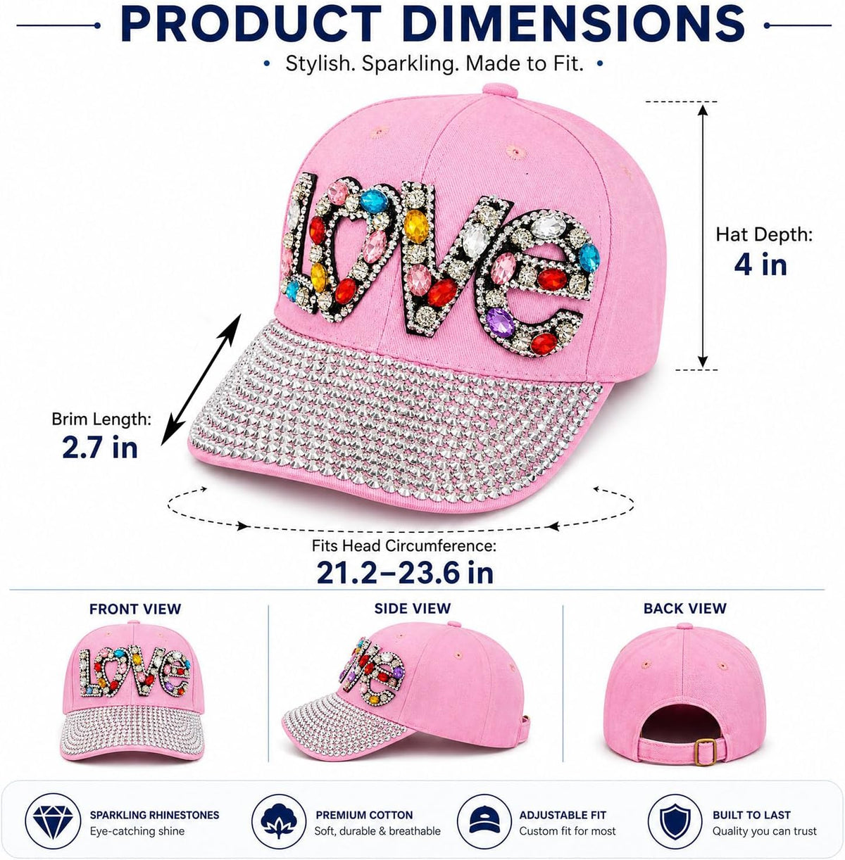Gorra de béisbol brillante con diamantes de imitación, malla ajusta...