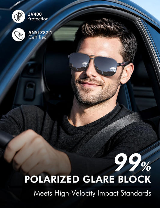 LUENX - Gafas de sol Aviator para hombres con lentes polarizadas po...