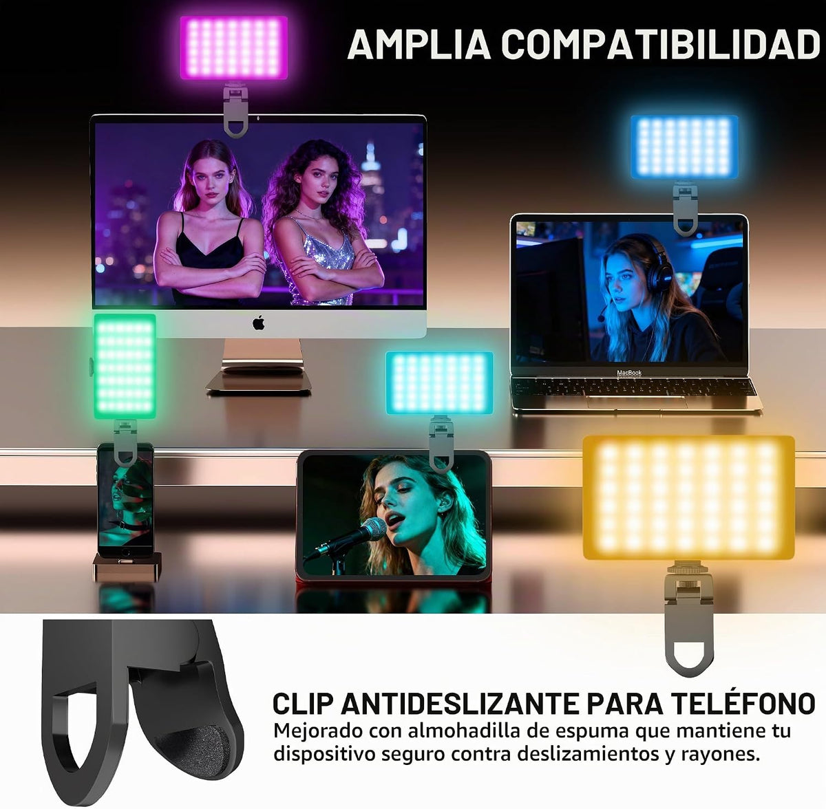 NiceVeedi Luz RGB para selfie, 138 cuentas LED, luz de cámara a tod...
