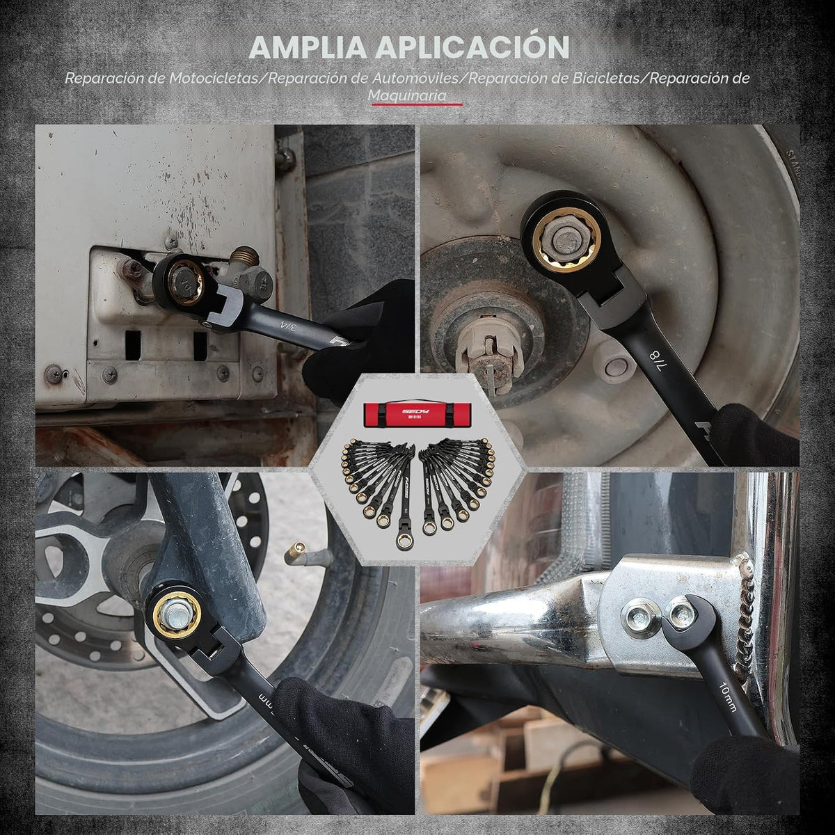 Juego de llaves de trinquete de cabeza flexible de 24 piezas, métri...