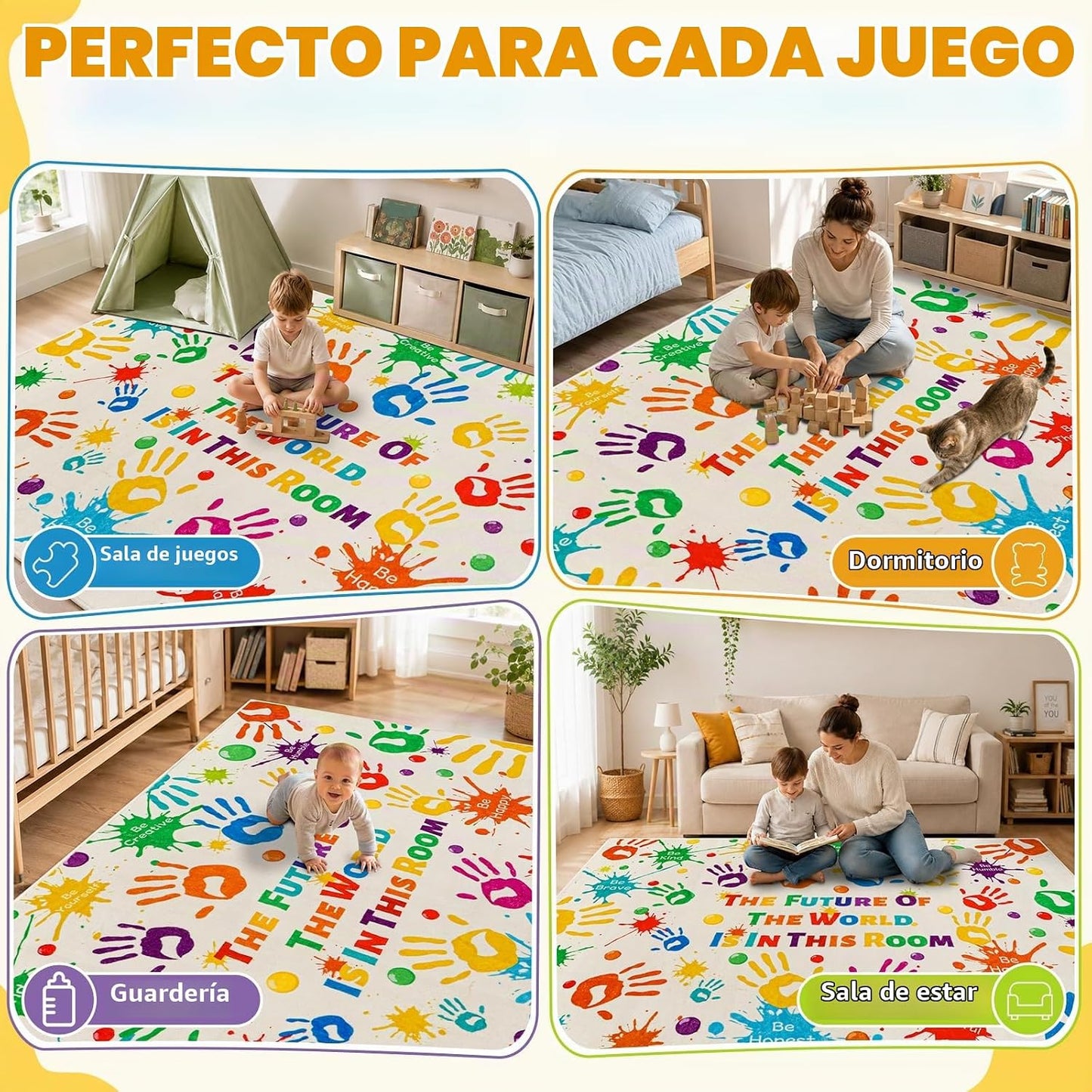 LTKOUGFAM Alfombra colorida para niños, alfombra lavable para niños...