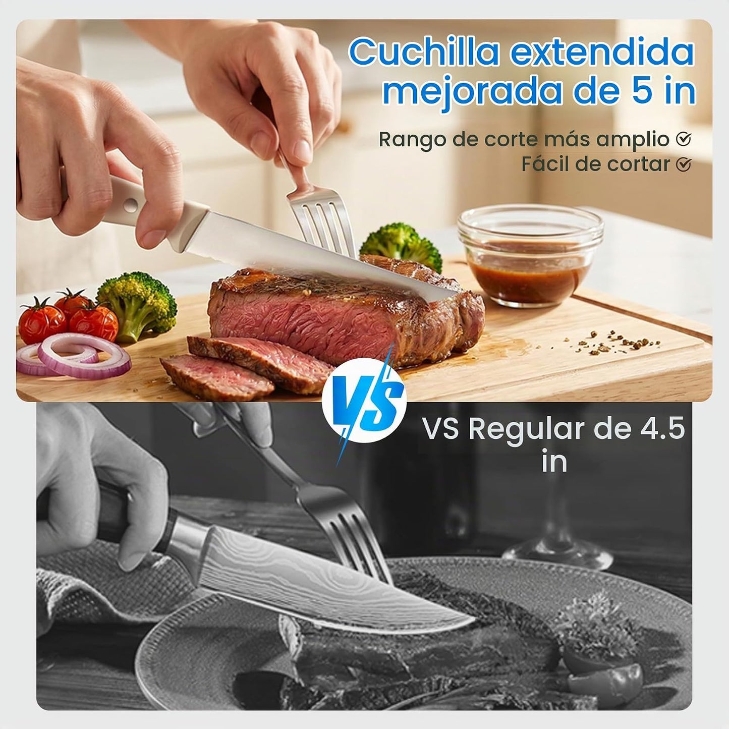 Juego de cuchillos de cocina Kuisine, hoja de acero inoxidable de a...