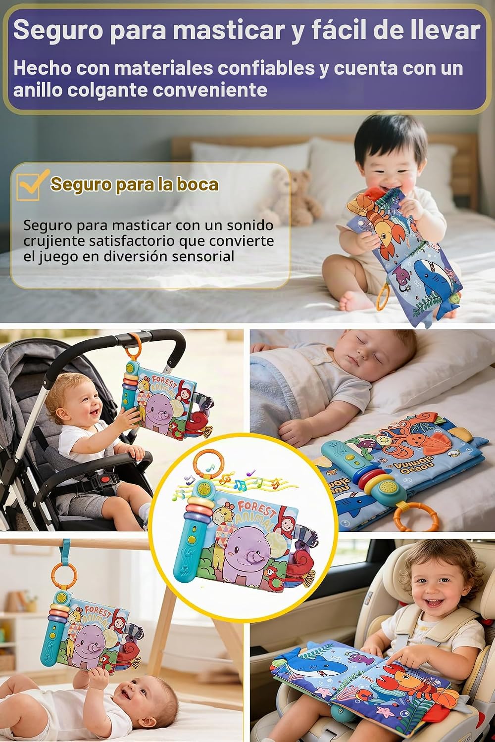 GauJat Libros de tela para bebés 0-6-12 meses, juguete interactivo...
