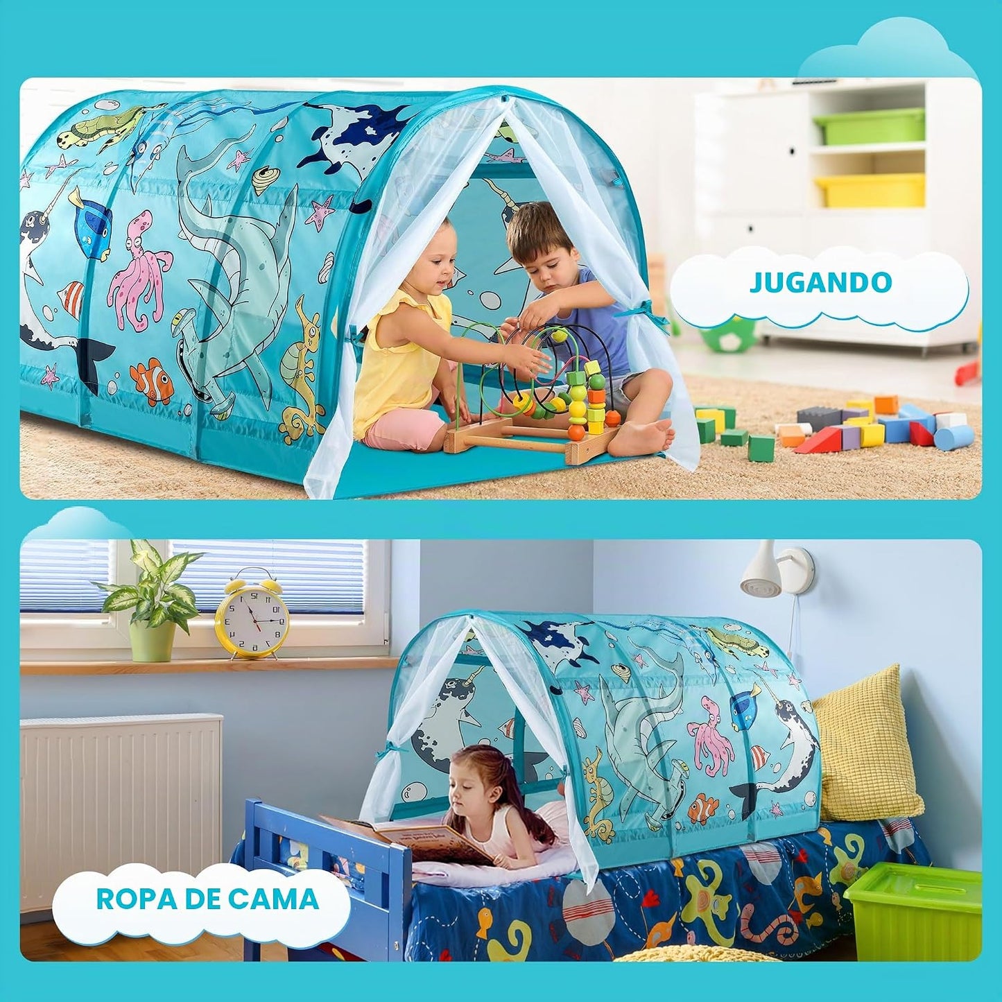 ANC POP Tienda de campaña para niños con tira de luces LED de 55 x...