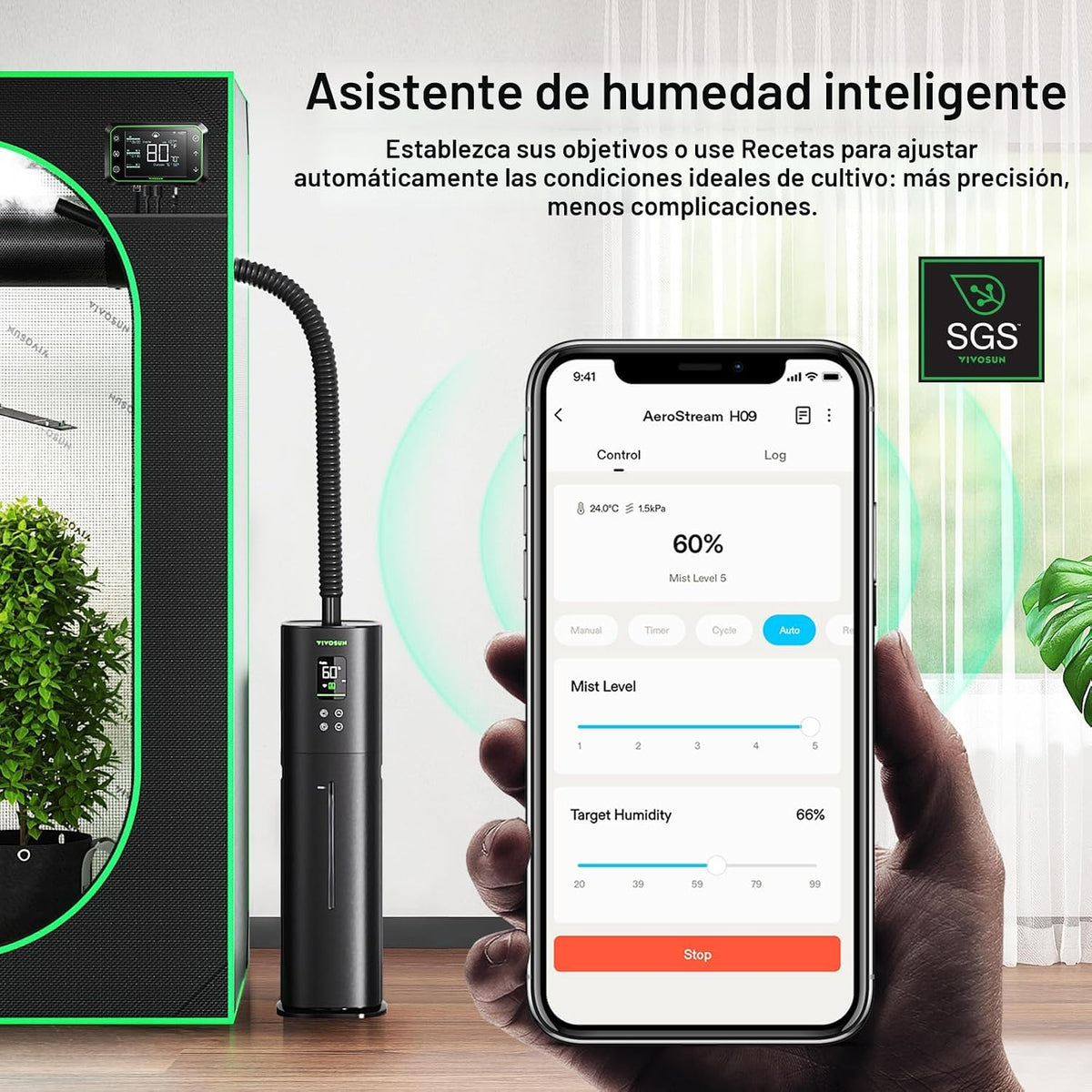 VIVOSUN AeroStream H09 Humidificador Inteligente Wi-Fi, Humidificad...