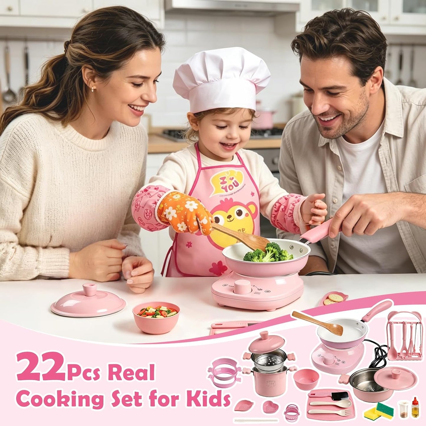 Juego completo de 22 piezas de cocina real para niños, estufa de ca...