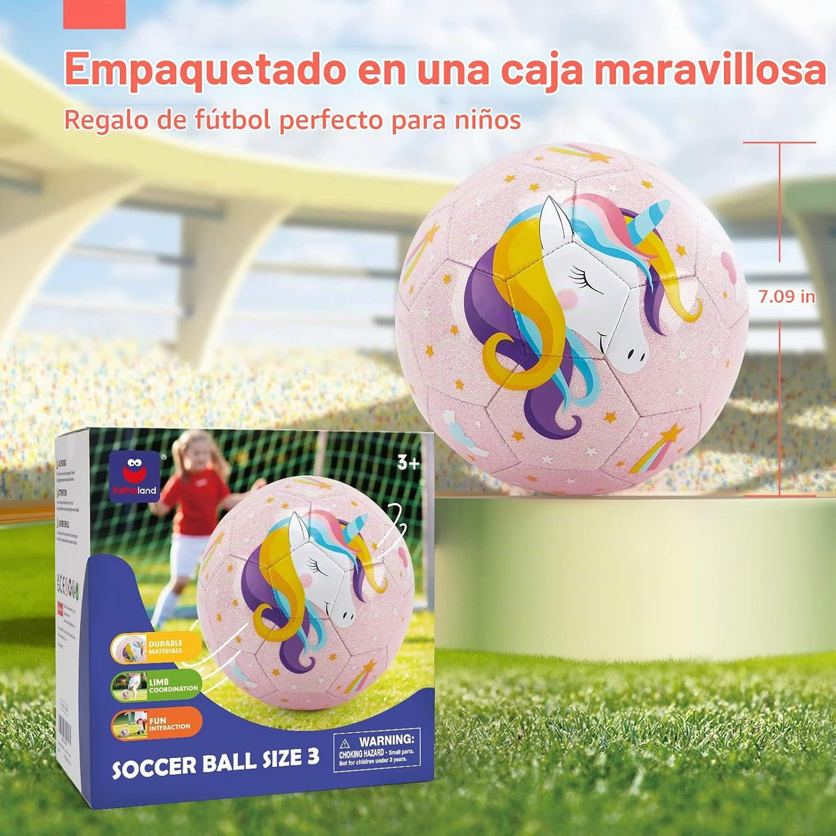hahaland Balón de fútbol tamaño 3 para niños con bolsa de malla de...