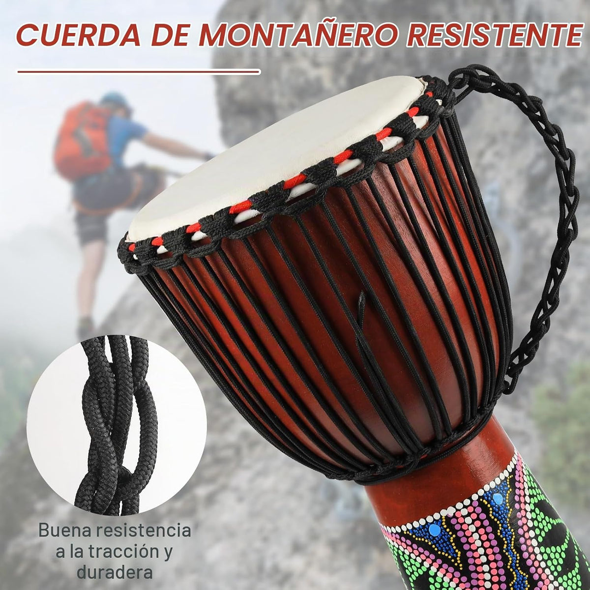 GOGHOST Tambor Djembe de madera, 12 x 23.5 pulgadas, tambores afric...