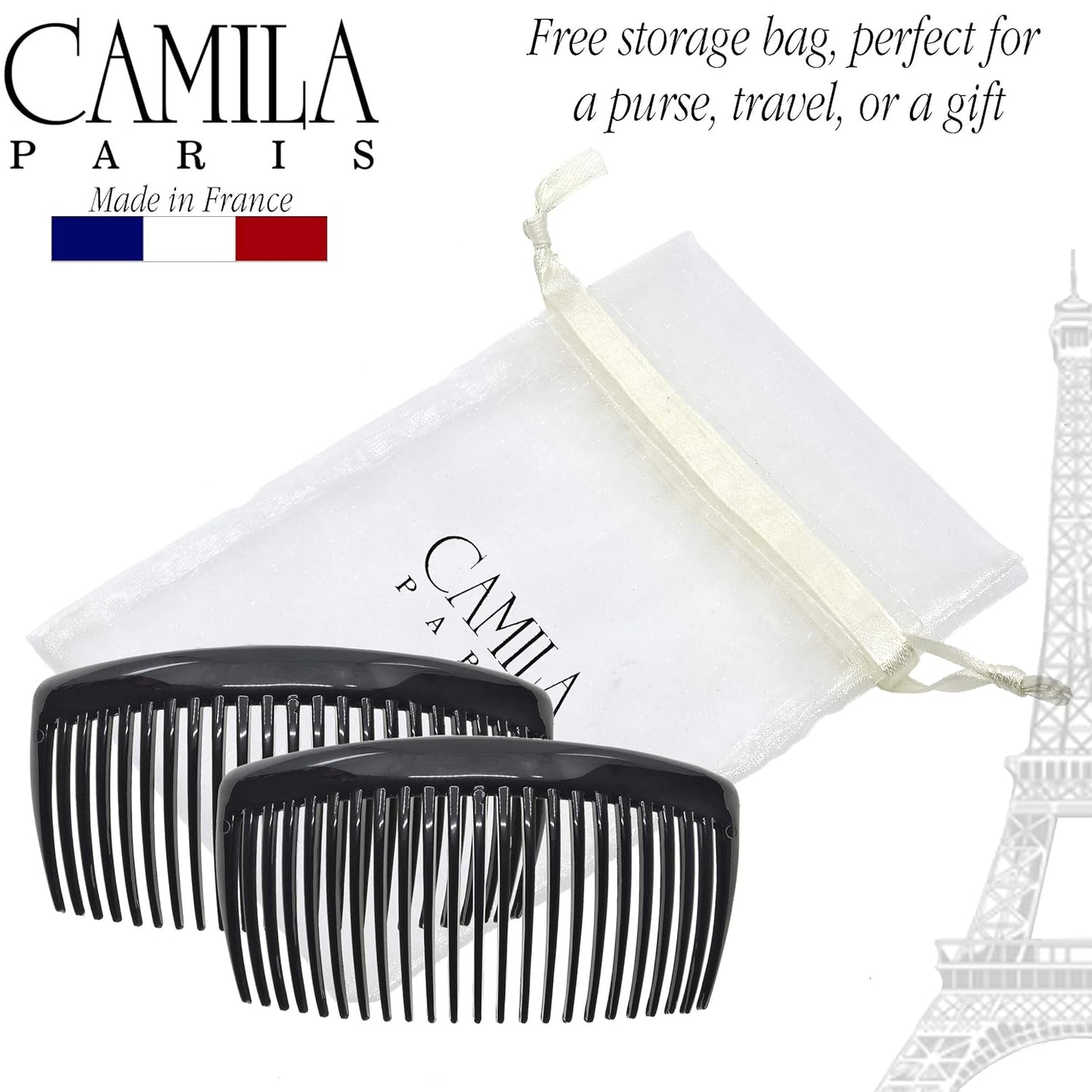 Camila Peines laterales franceses de París, grandes, 4 colores, cad...