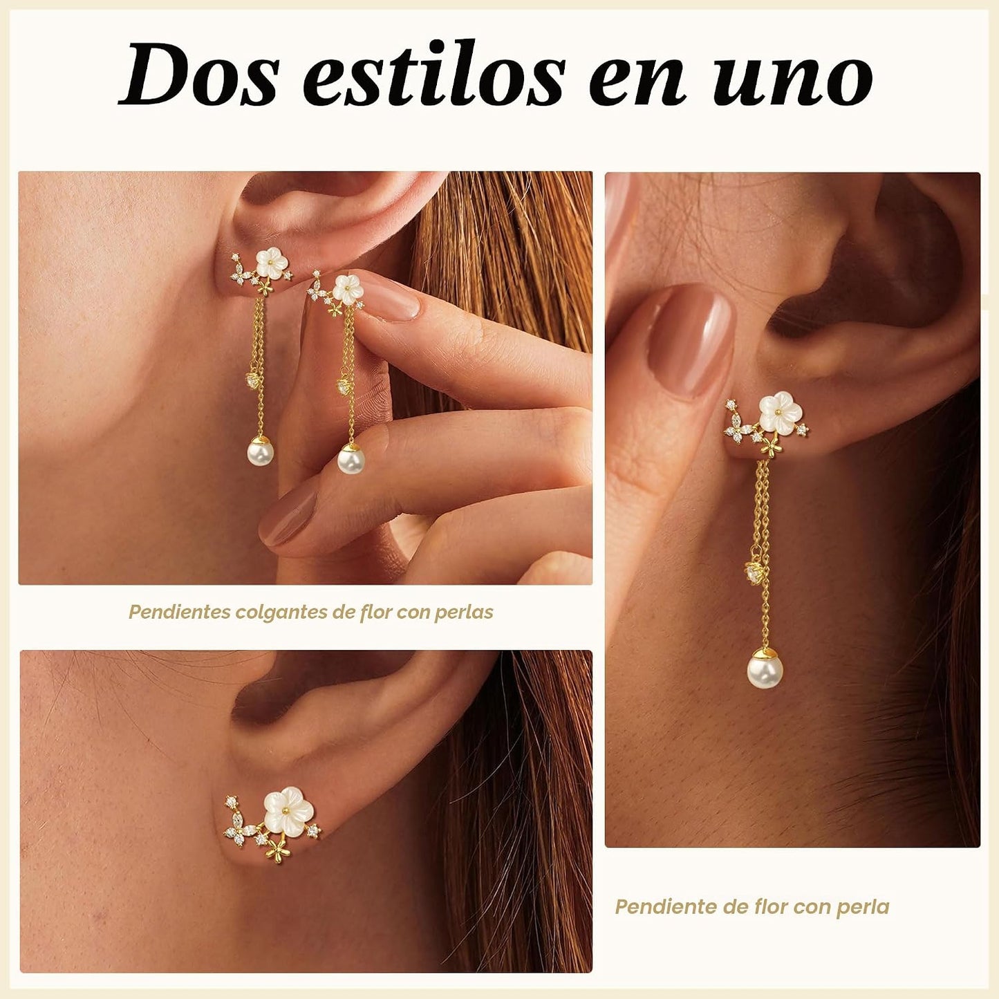 Aretes colgantes de perlas para mujer, cadena larga de enhebrador,...