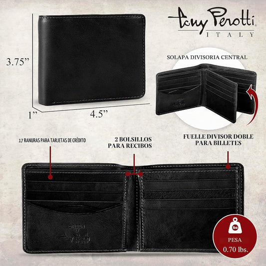 Tony Perotti Billetera plegable de cuero italiano para hombre con t...