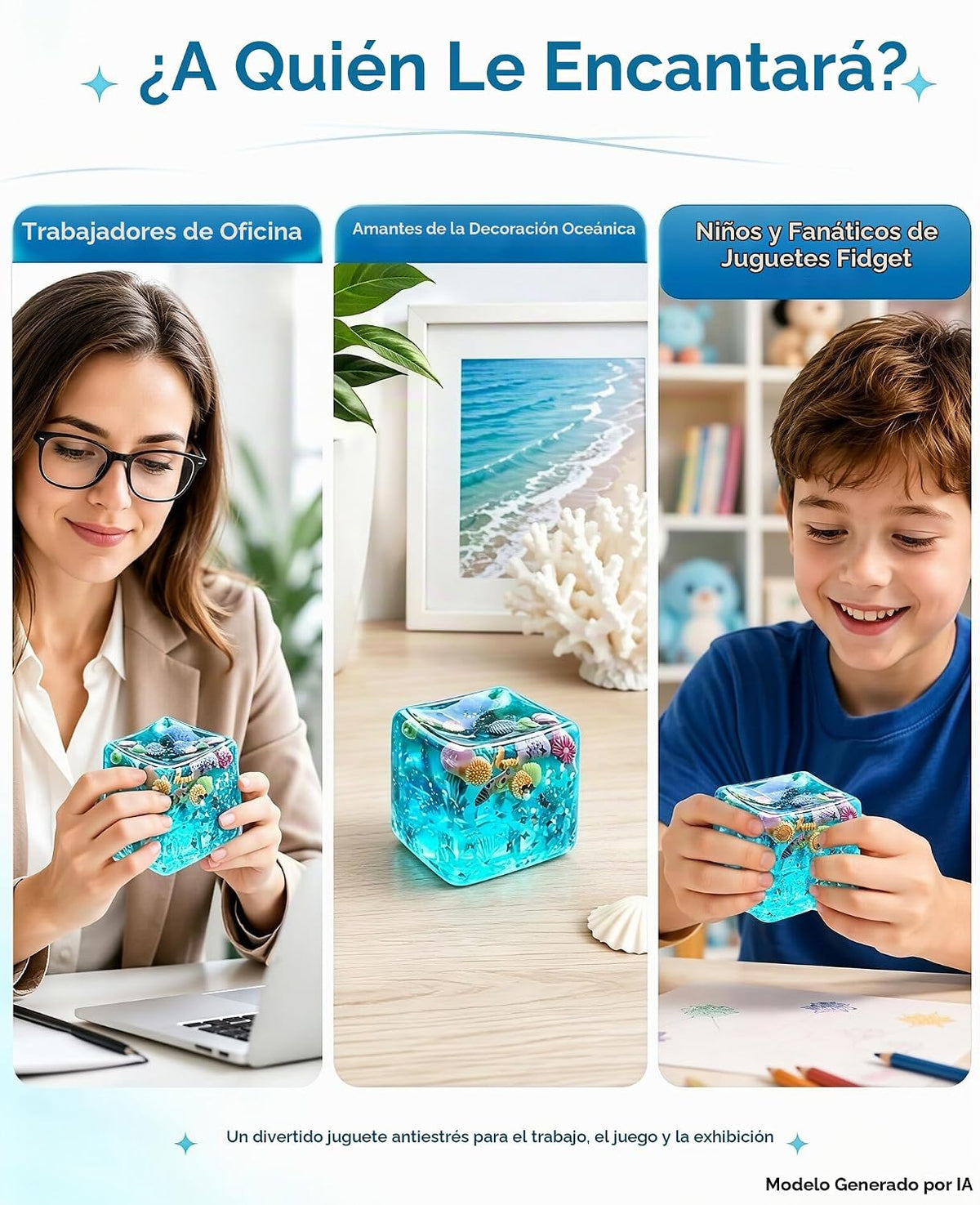 2 bolas antiestrés de cubo azul, juguetes blandos con conchas de oc...