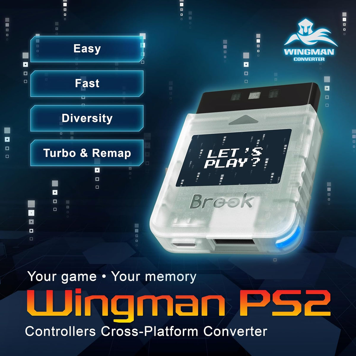Brook Wingman PS2 Retro Converter Bundle - Azul estrellado y blanco...