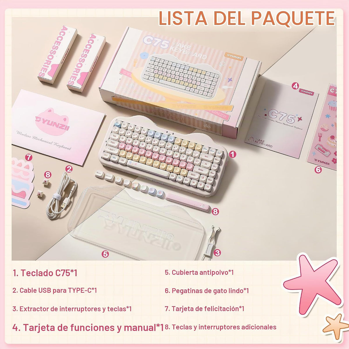 YUNZII Teclado Mecánico Inalámbrico C75, Diseño del 75%, NKRO Inter...