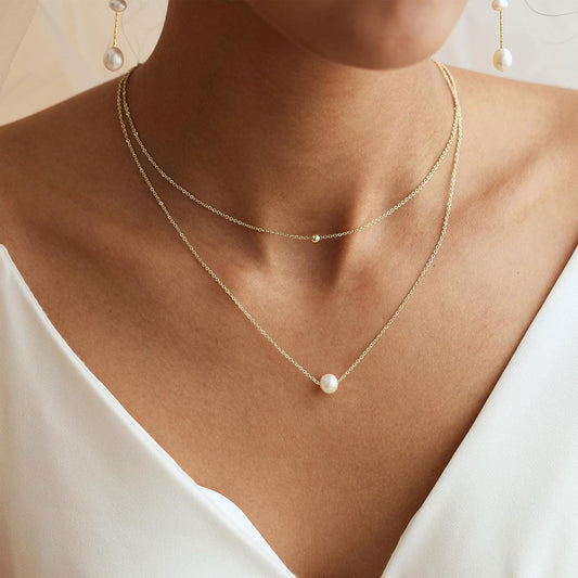 Decholly - Collares de perlas doradas para mujer, a la moda. Collar...