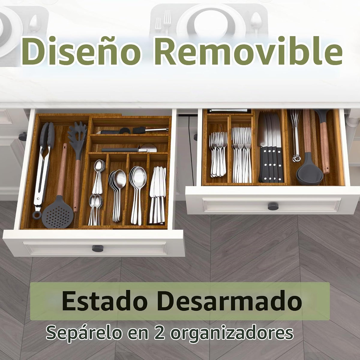 Suli Organizador grande de cajones de cubiertos, cubiertos de cocin...