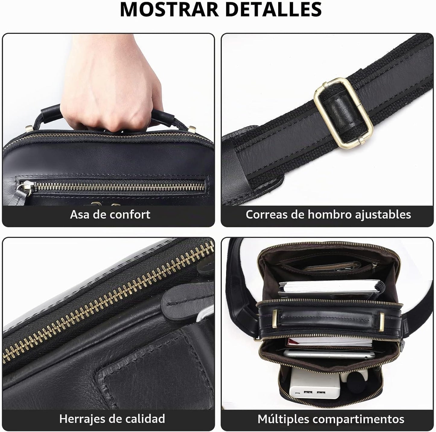 Jack&Chris Bolso Mensajero de Cuero para Hombre, Bolso Bandoler...