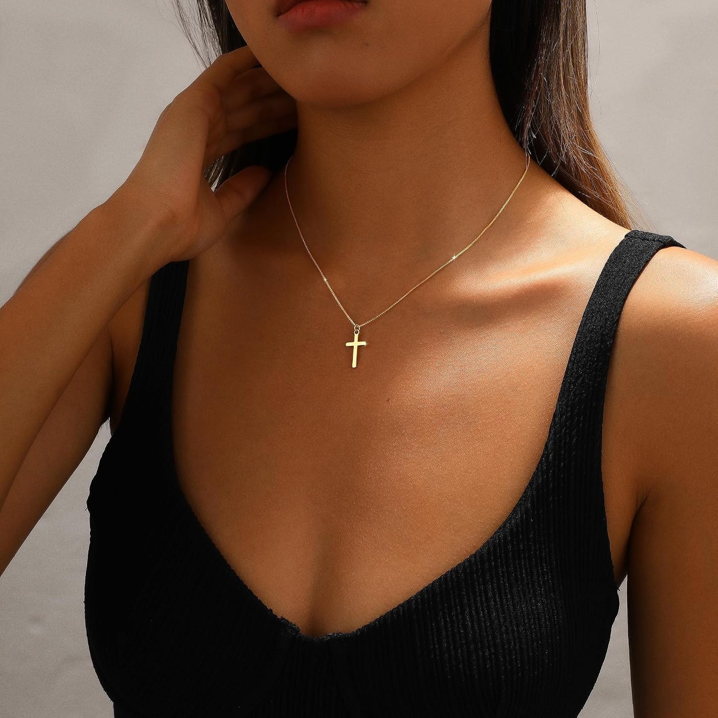 JIKASI Collar de cruz para mujer, chapado en oro o plata de 14 quil...