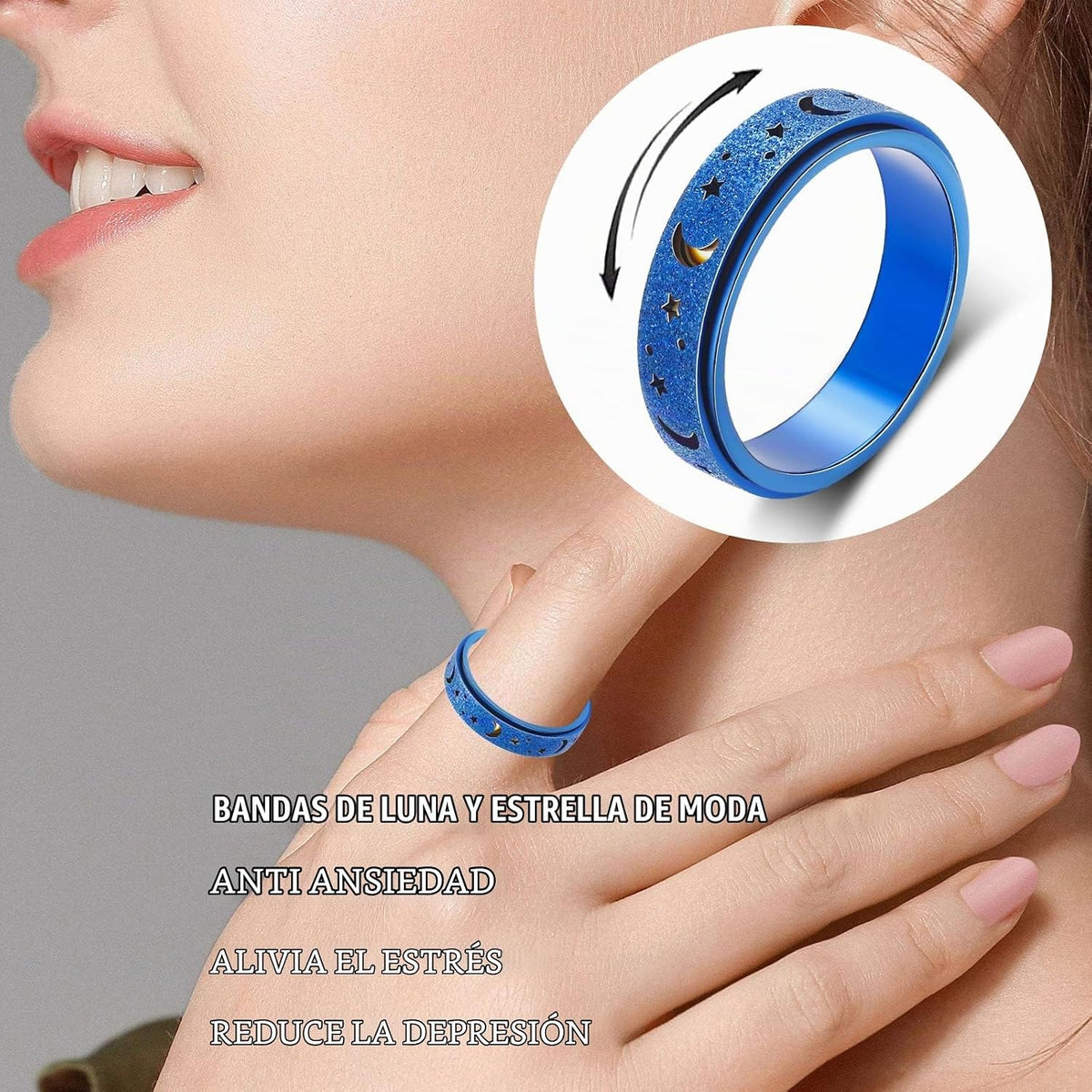 OreilleStar Anillo de ansiedad para mujer, anillo giratorio de acer...