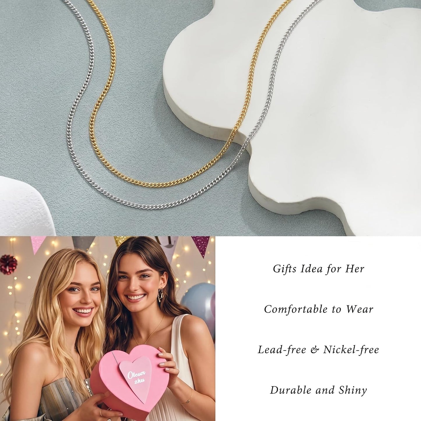 BLThing Collar de cadena de plata de ley S925 para mujer, cadena de...