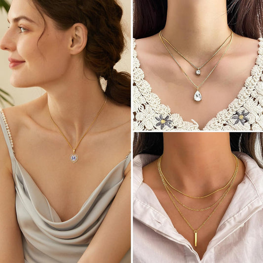 IFKM Juego de joyas chapadas en oro para mujer, collares de múltipl...