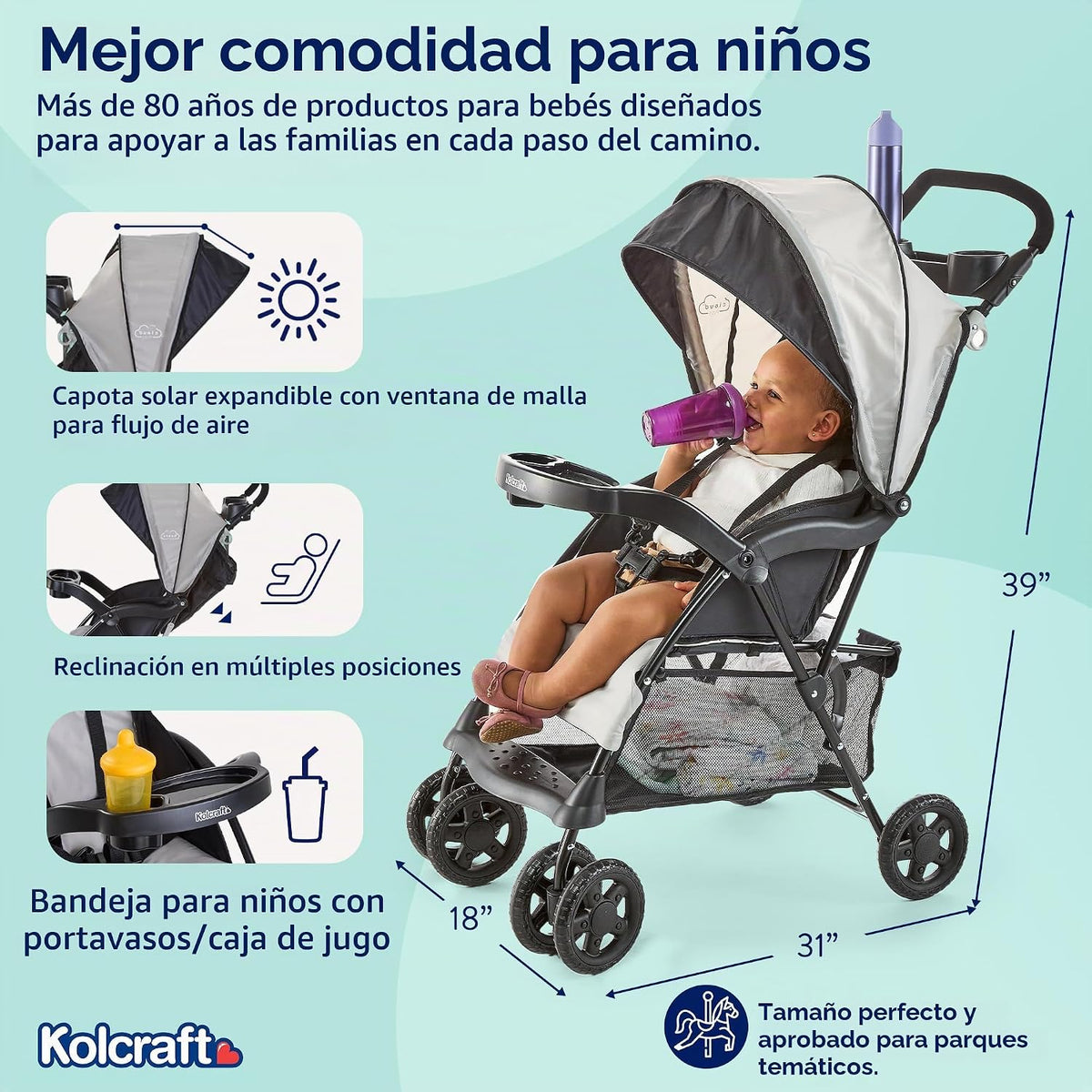 Kolcraft Nube Plus Asiento ligero carriola con sistema de seguridad...