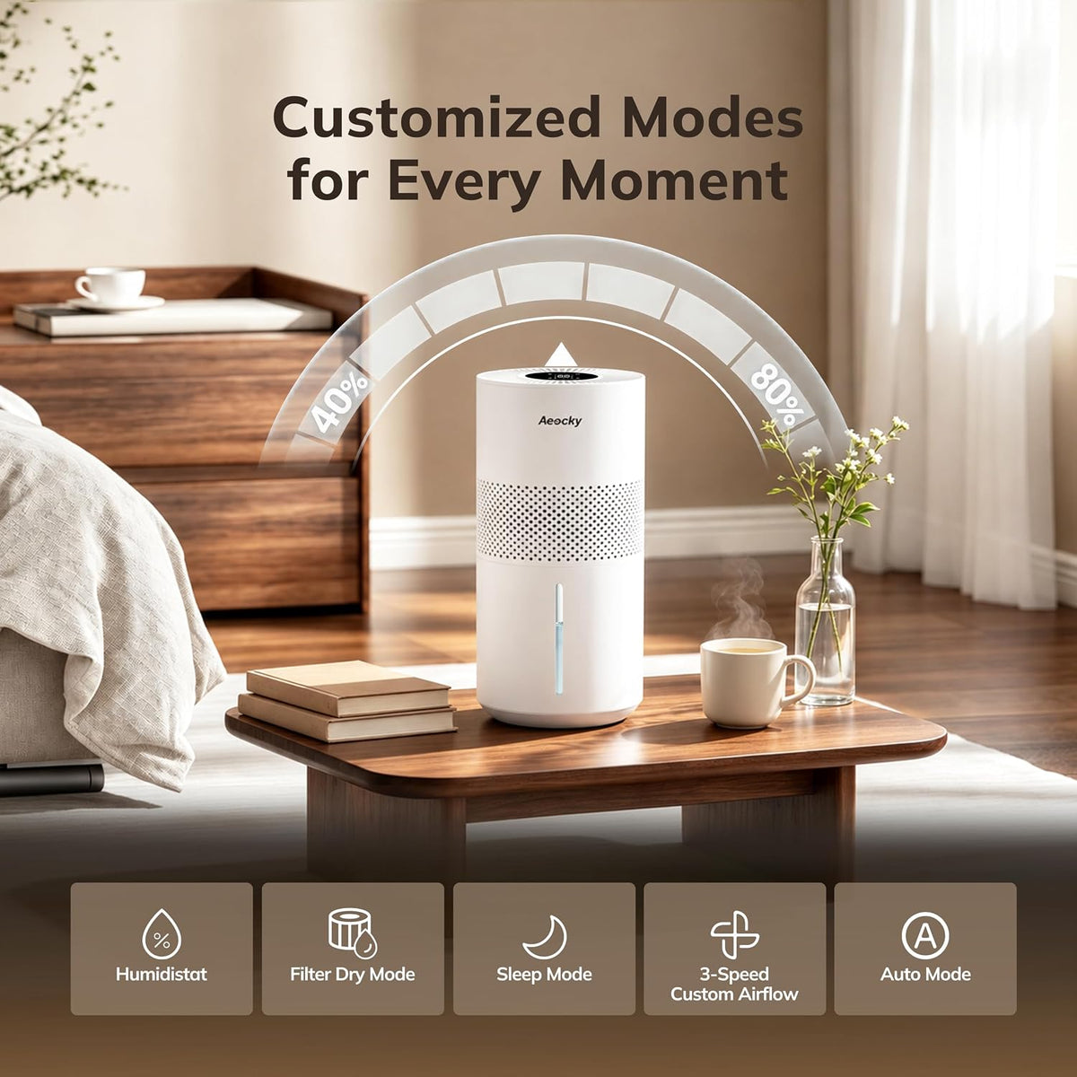 Humidificador evaporativo sin niebla AEOCKY, tanque de 3 litros, si...