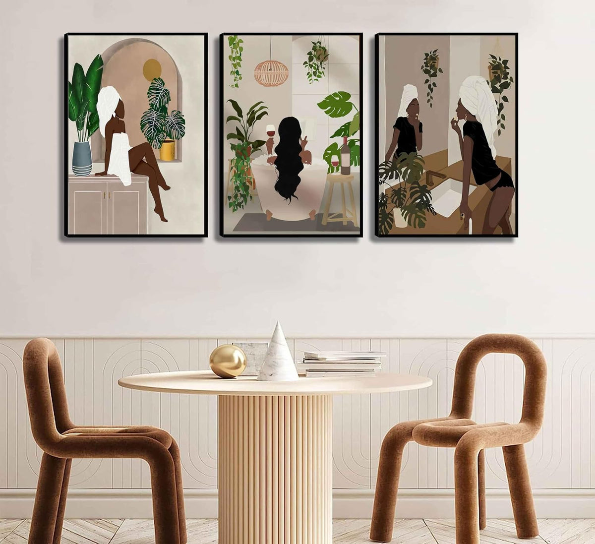 WSTUKVV 3 piezas de arte de pared para baño de chica negra, pósters...