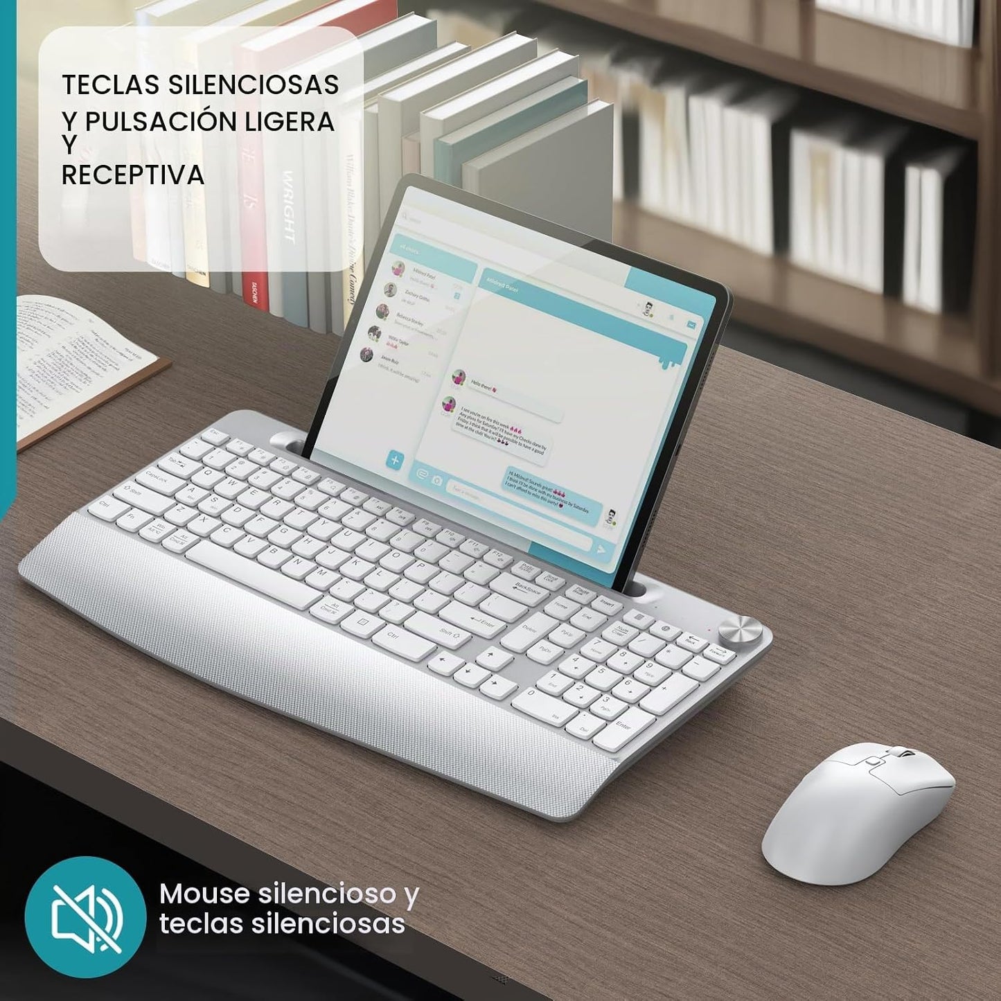 GAMCATZ Teclado y mouse inalámbricos, teclado ergonómico de tamaño...