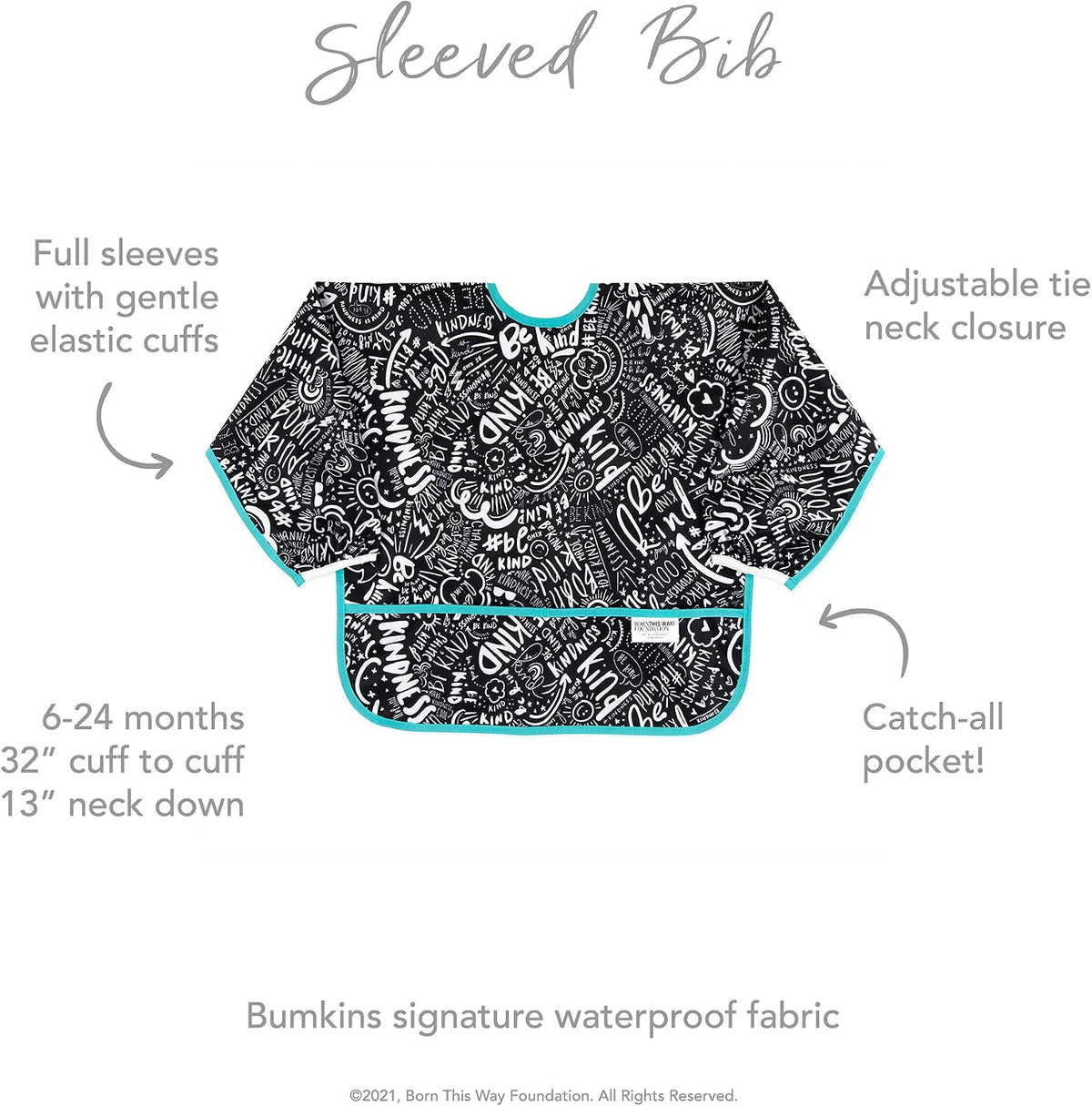 Bumkins Babero con volantes y 2 bolsas para sándwich, tela impermeable