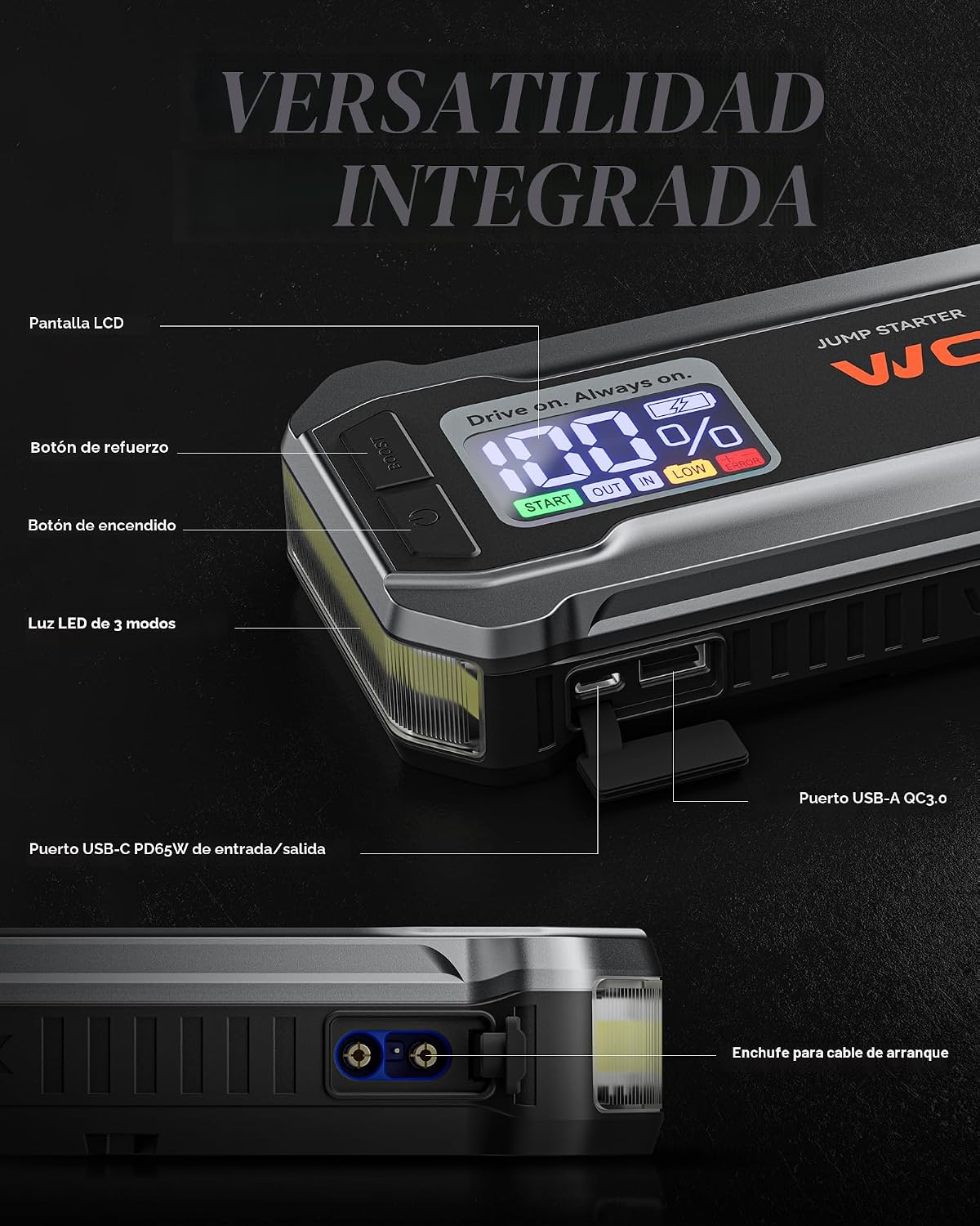 WOLFBOX Arrancador de salto de 3000 A, batería de coche de 12 V con...