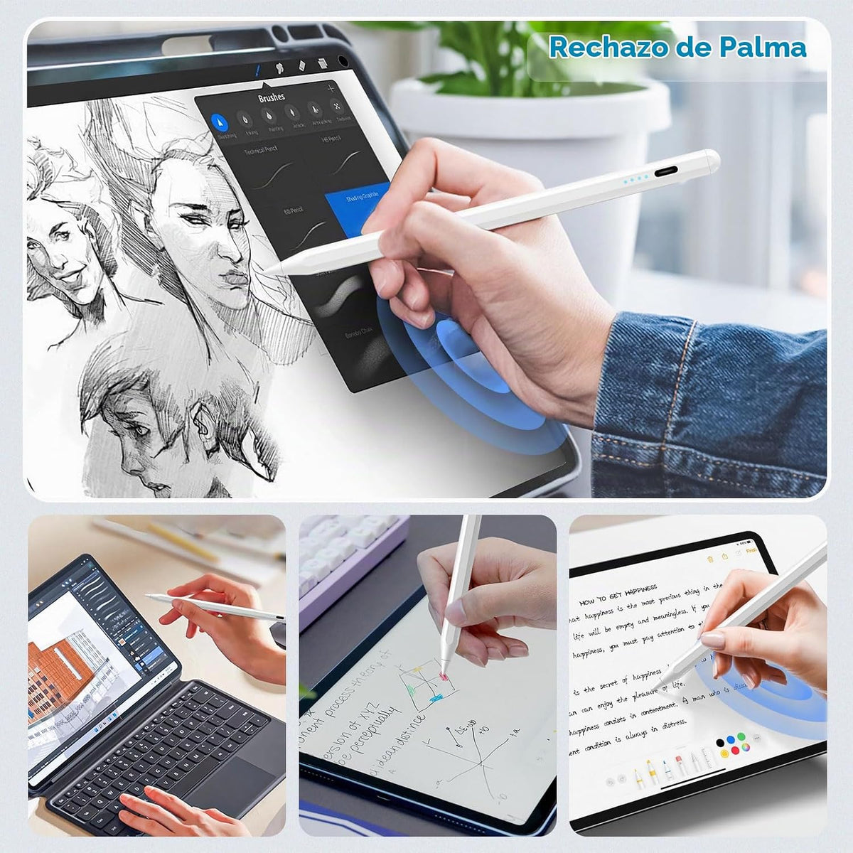 DZJHDG Lápiz capacitivo para iPad, (2018-2025) Carga rápida con sen...