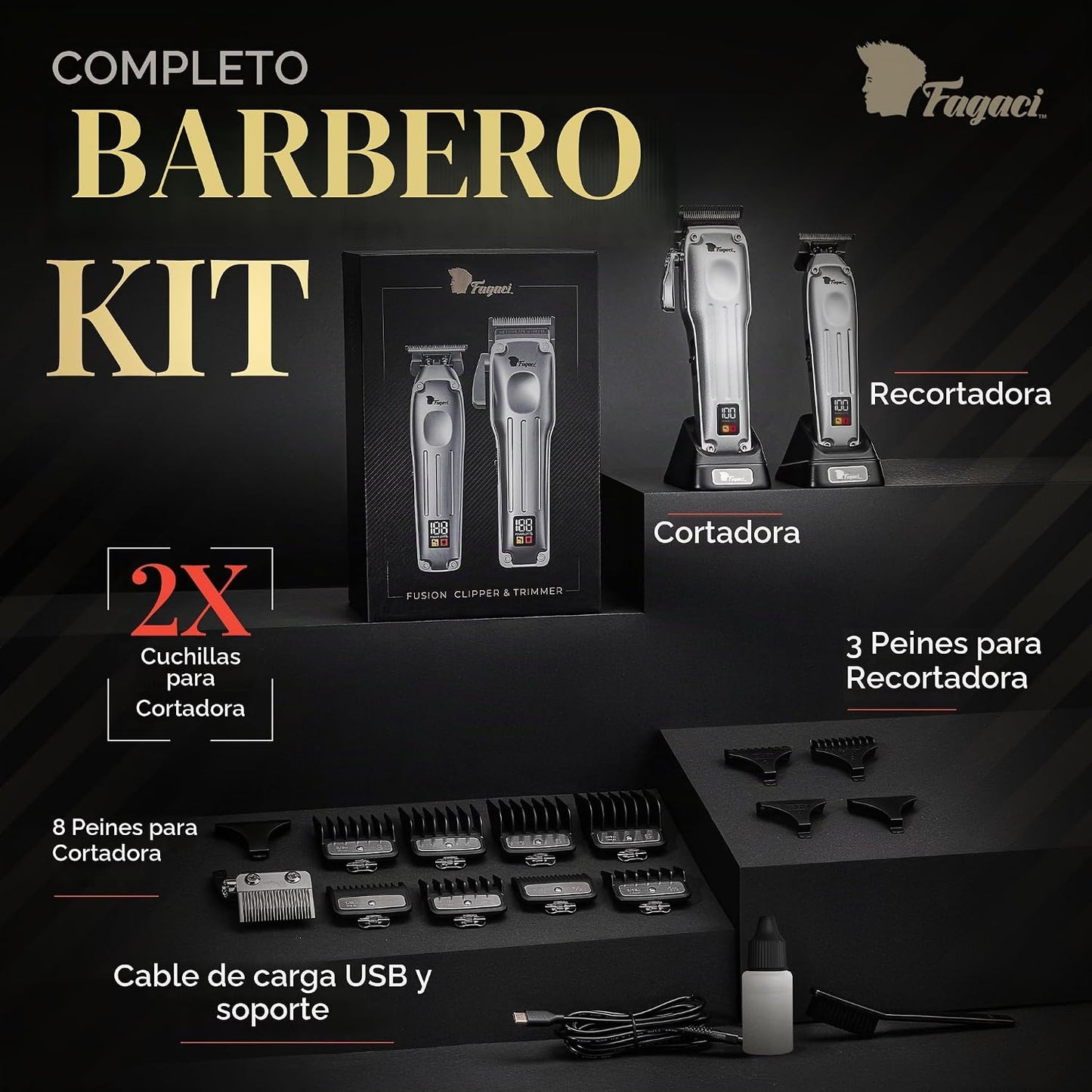 Fagaci Cortadora de pelo profesional para hombres, kit de peluquerí...