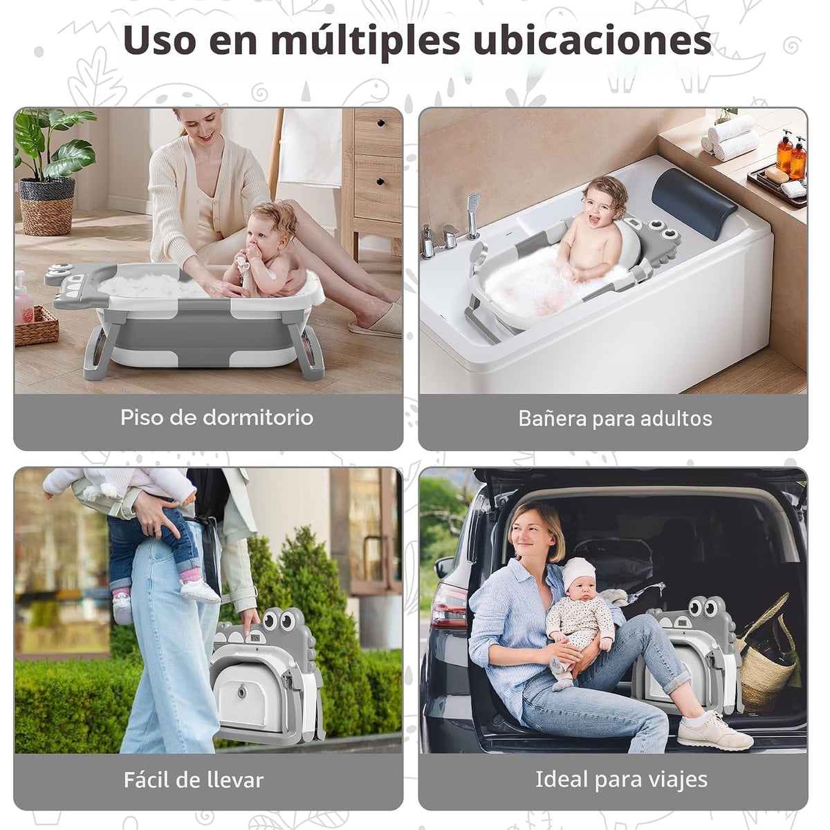TPN - Bañera plegable para bebés con cojín suave y termómetro en ti...