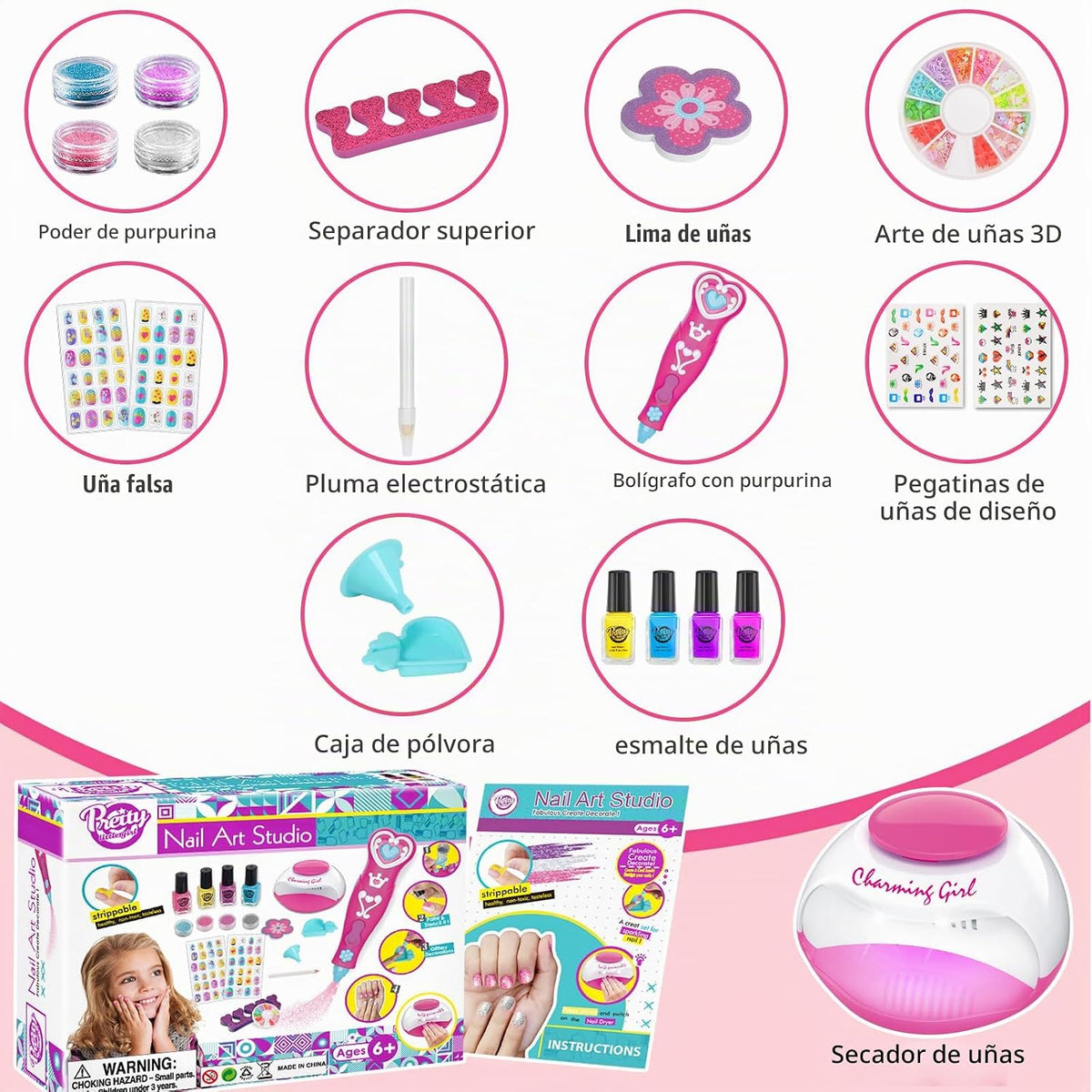 BATTOP Juego de Esmalte de Uñas para Niñas, Kits de Arte de Uñas co...