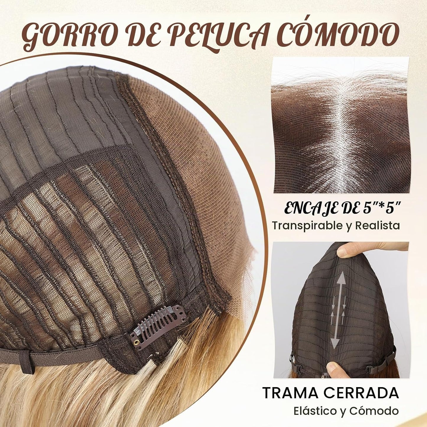 KKU Peluca de Cabello Humano Rubio Castaño Degradado de 16 Pulgadas...