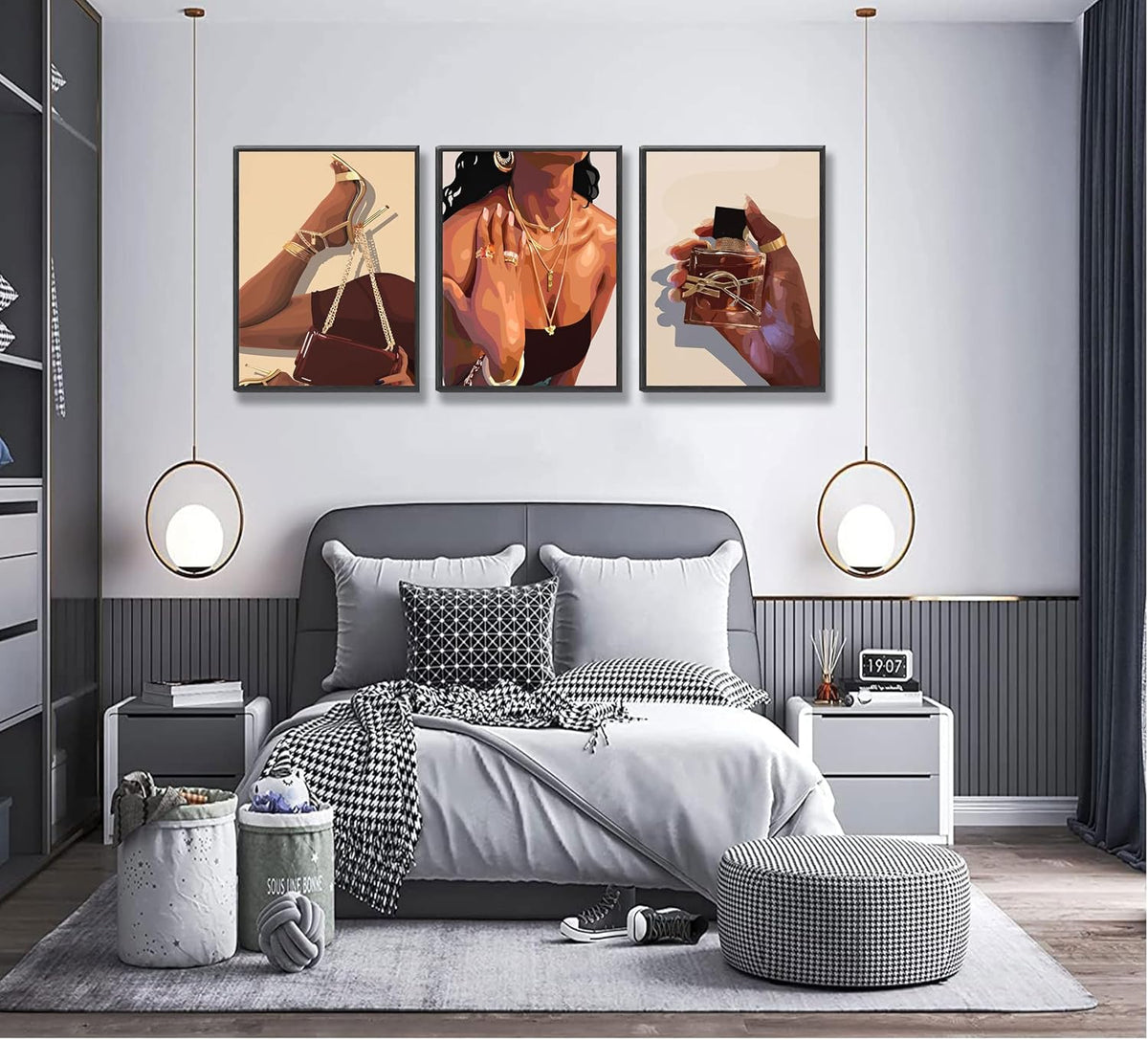 3 piezas de arte de pared de niña negra, mujer afroamericana, lienz...