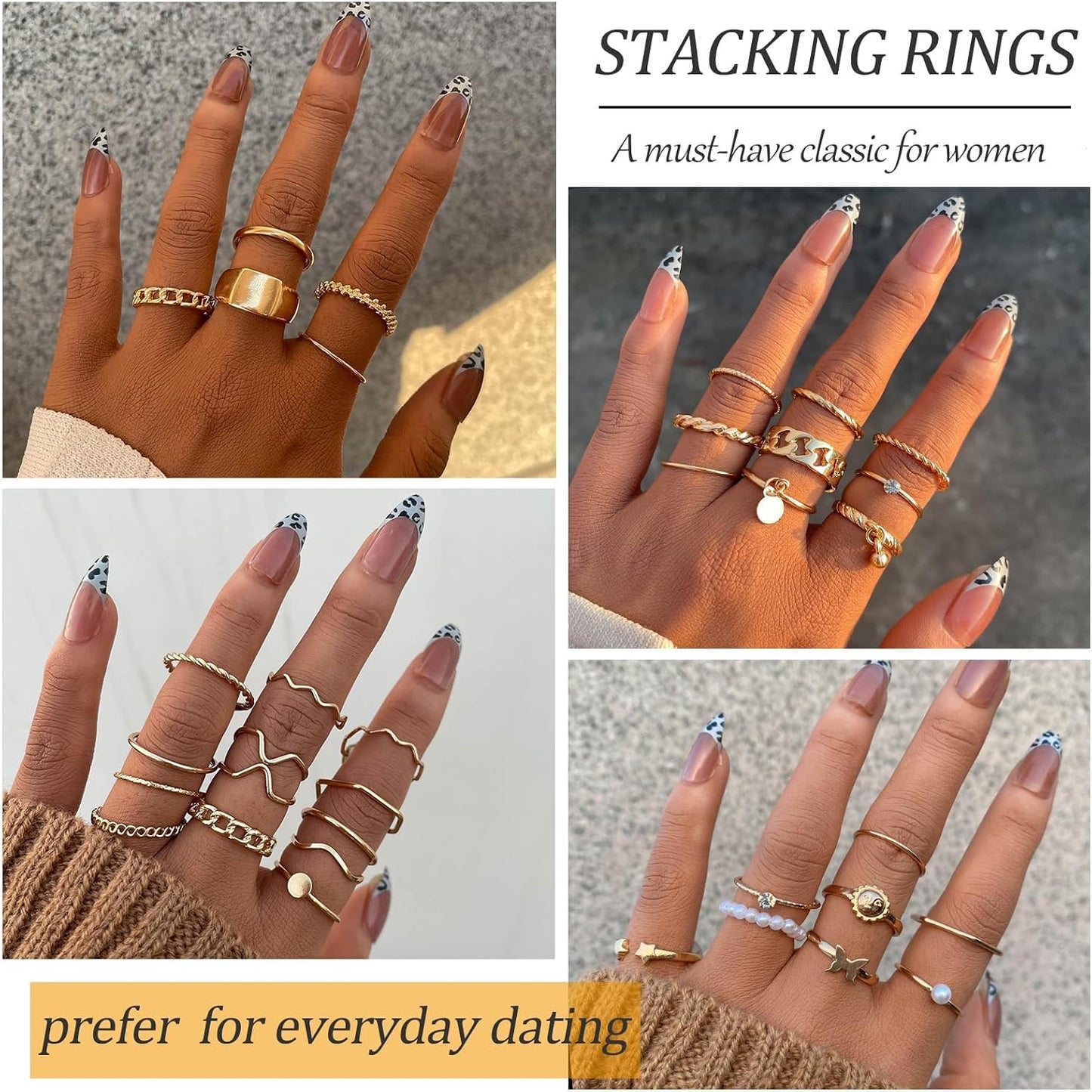 YEEZII Juego de 68 anillos para nudillos, dorados, para mujeres, ap...