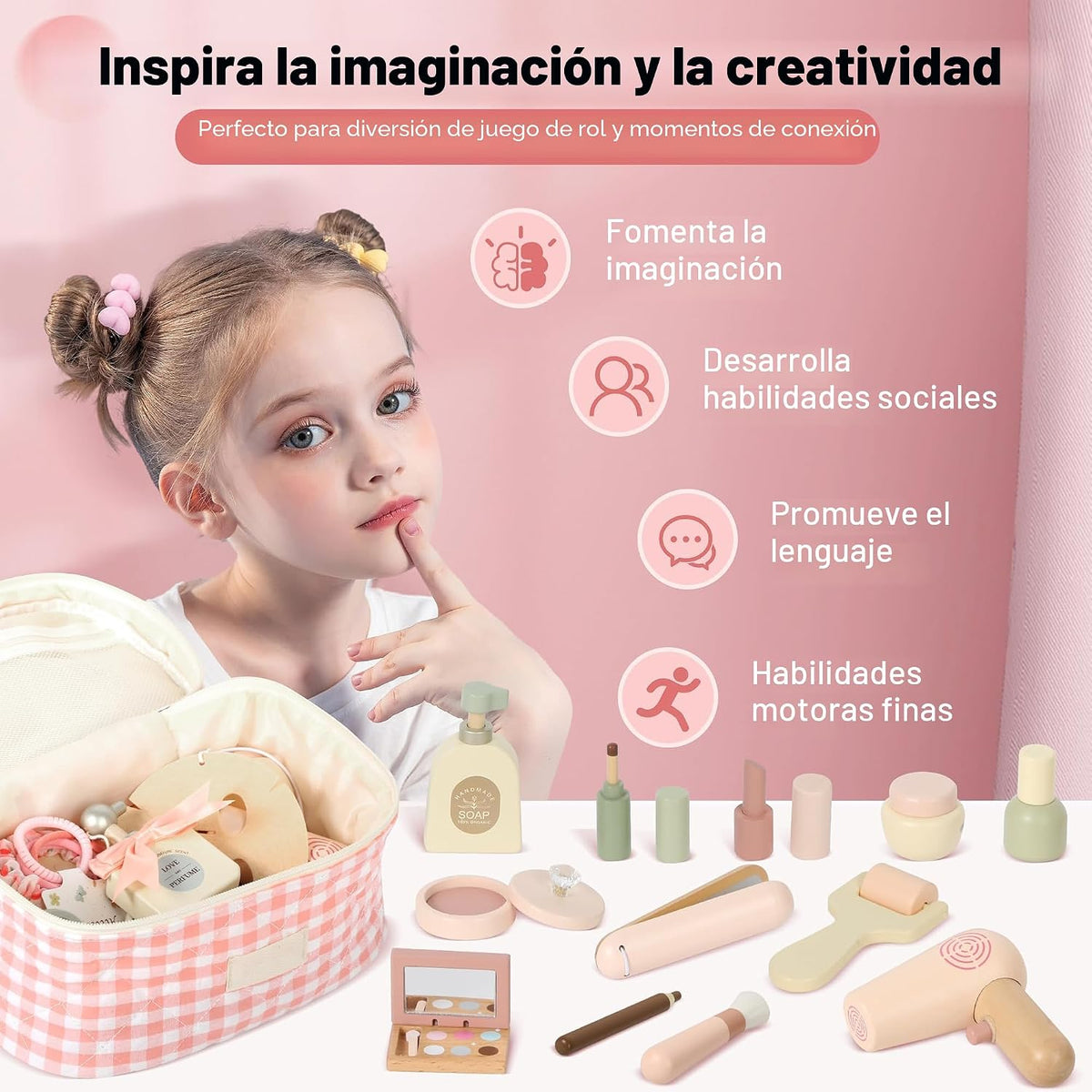 Pithfor Juego de Maquillaje de Madera para Niños, Juego de Maquilla...
