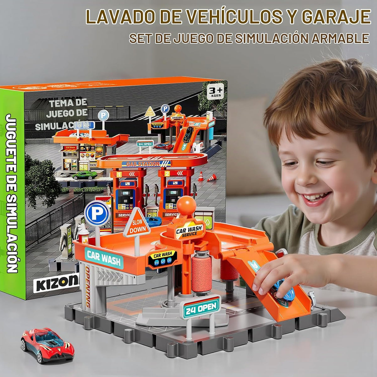 KIZONLY Juegos de autos de juguete, lavado de autos de juguete para...