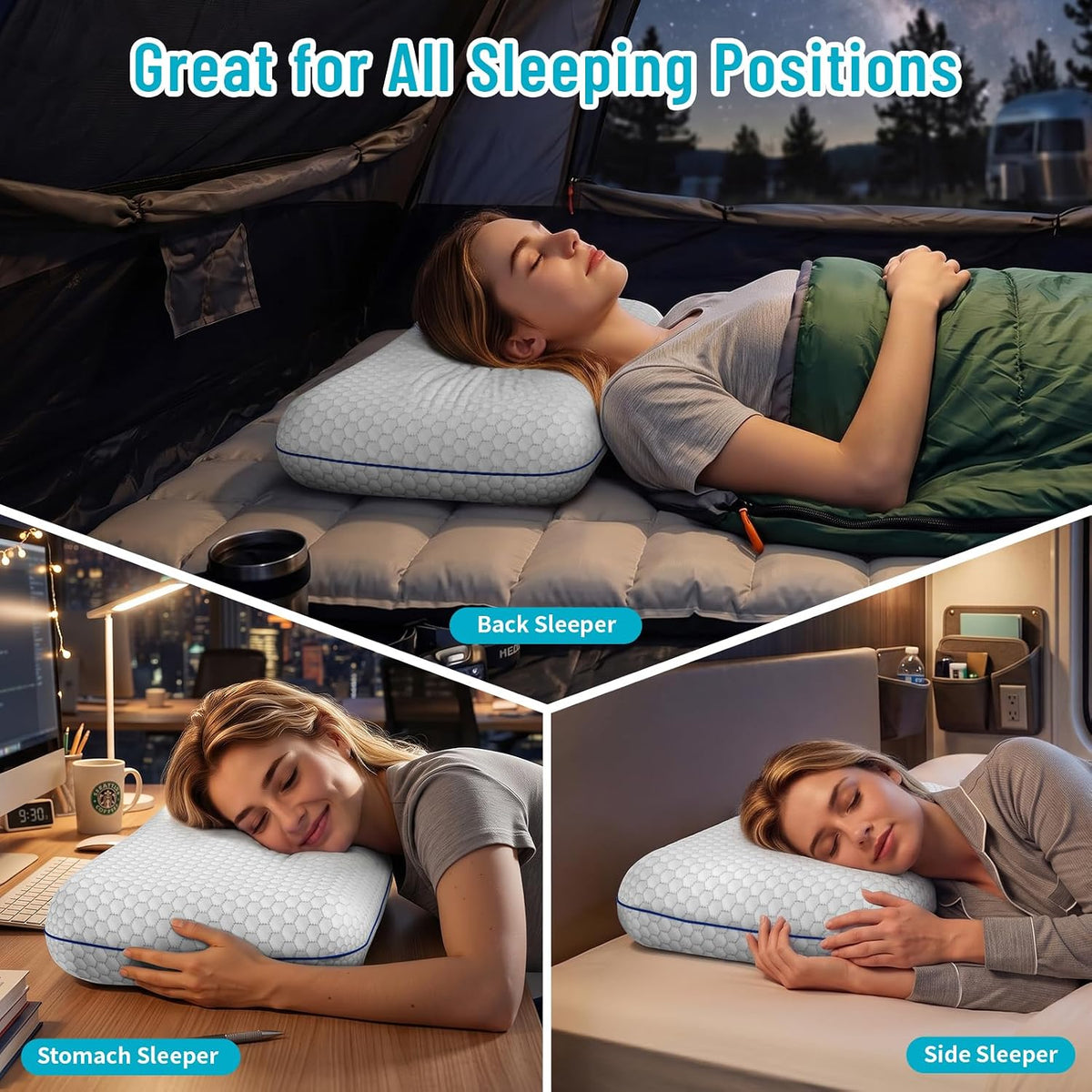 CushyOasis Almohadas de espuma viscoelástica para dormir, juego de...
