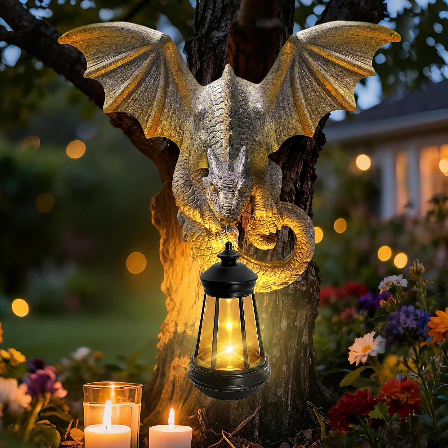 Estatua de Jardín Abrazador de Árboles Dragón - Esculturas Colgante...