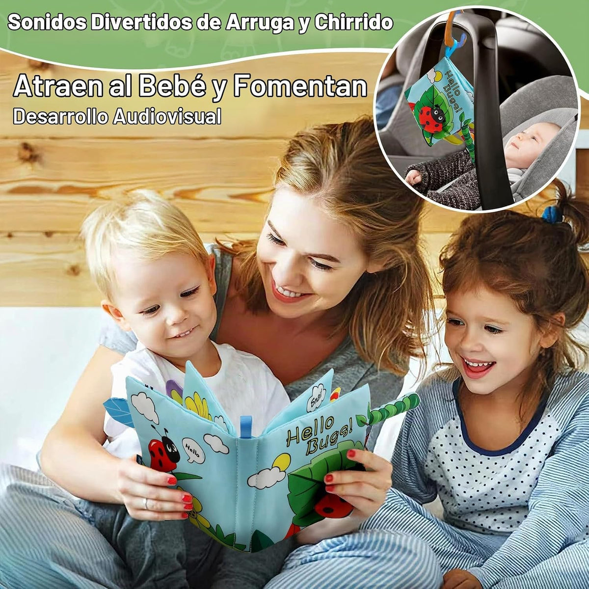 Libro de bebé suave arrugado, libro de tela sensorial para tacto y...