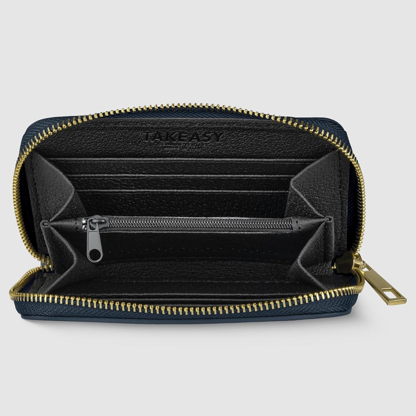TAKEASY Cartera italiana de cuero genuino para mujer con cierre de...
